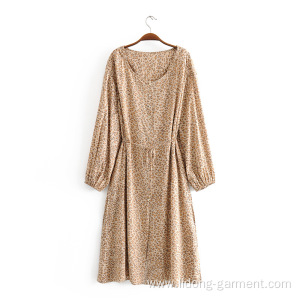 Women's Causal Rayon Leopard Long Sleeve Dress